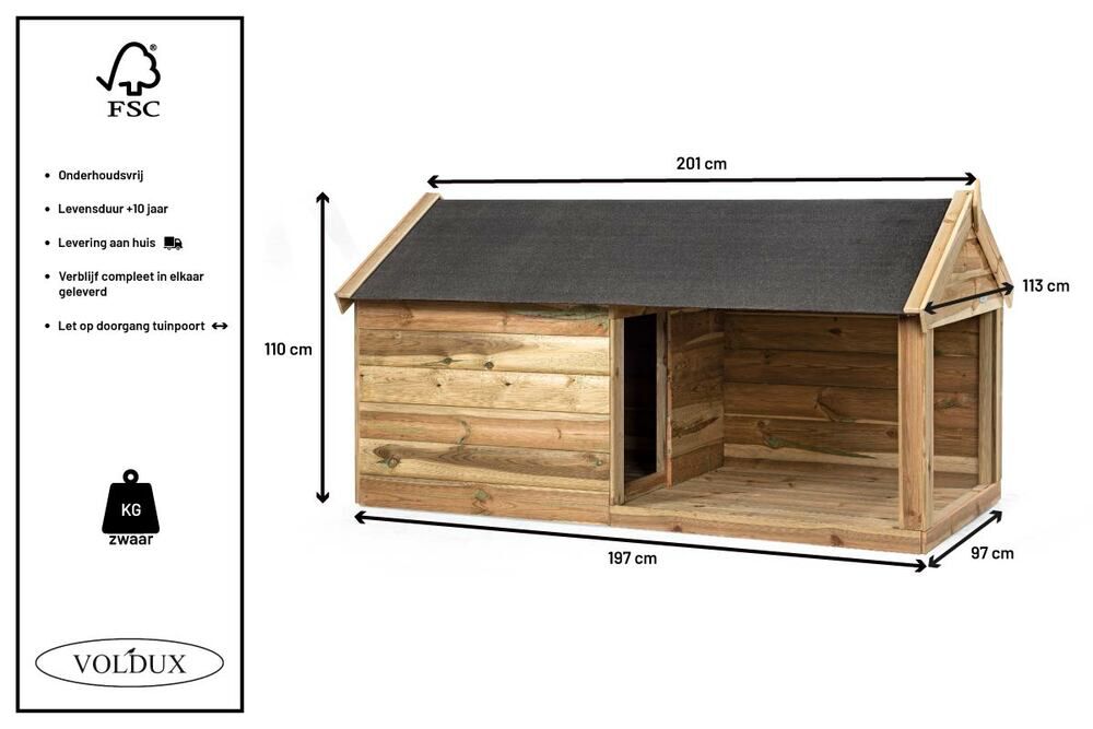 Voldux Storm - Hondenhok - 110.00 cm - Naturel - 107.00 cm - 201.00 cm