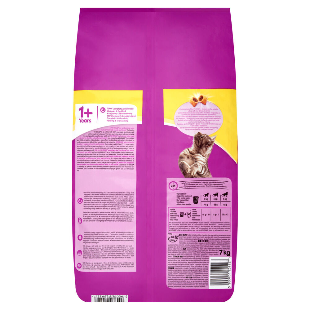 Whiskas 1+ Adult Droge Brokjes - Kattenvoer - Kip - 7 kg