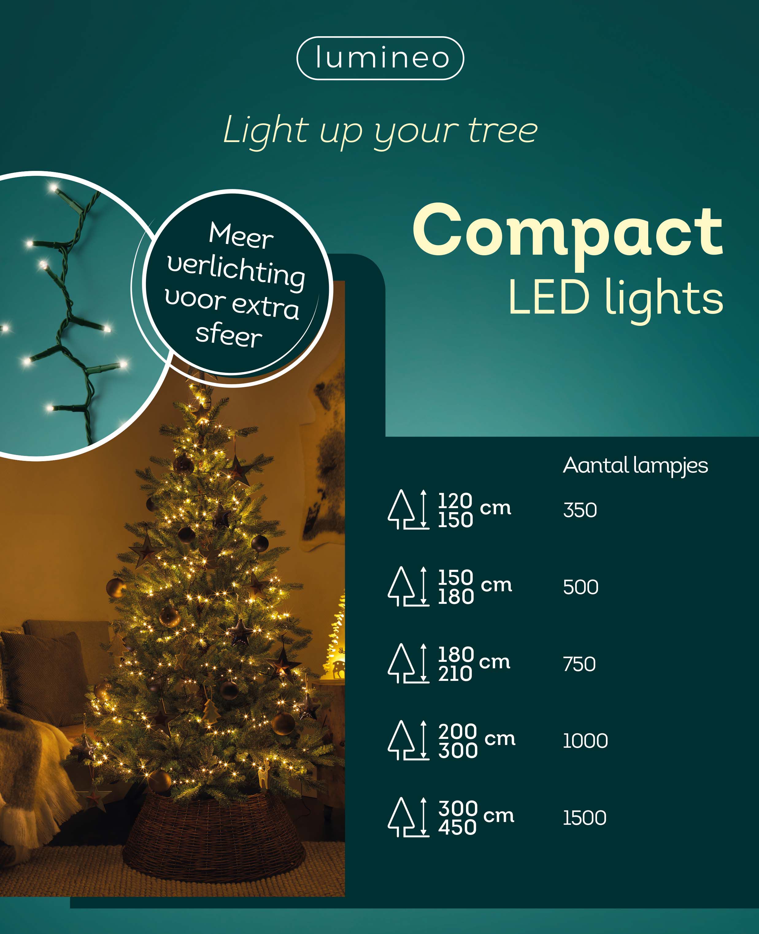 Lumineo Compact - Kerstboomverlichting - 500 lampjes - Klassiek warm wit
