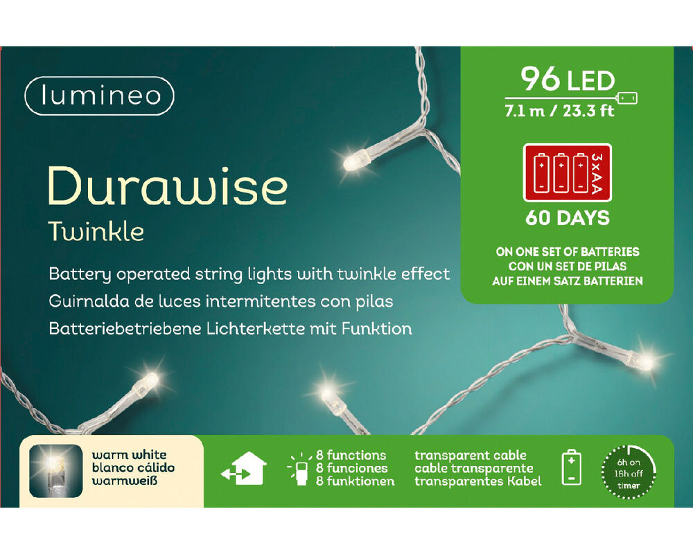 Lumineo Durawise Twinkelend - Batterijverlichting - 96 lampjes - Warm wit