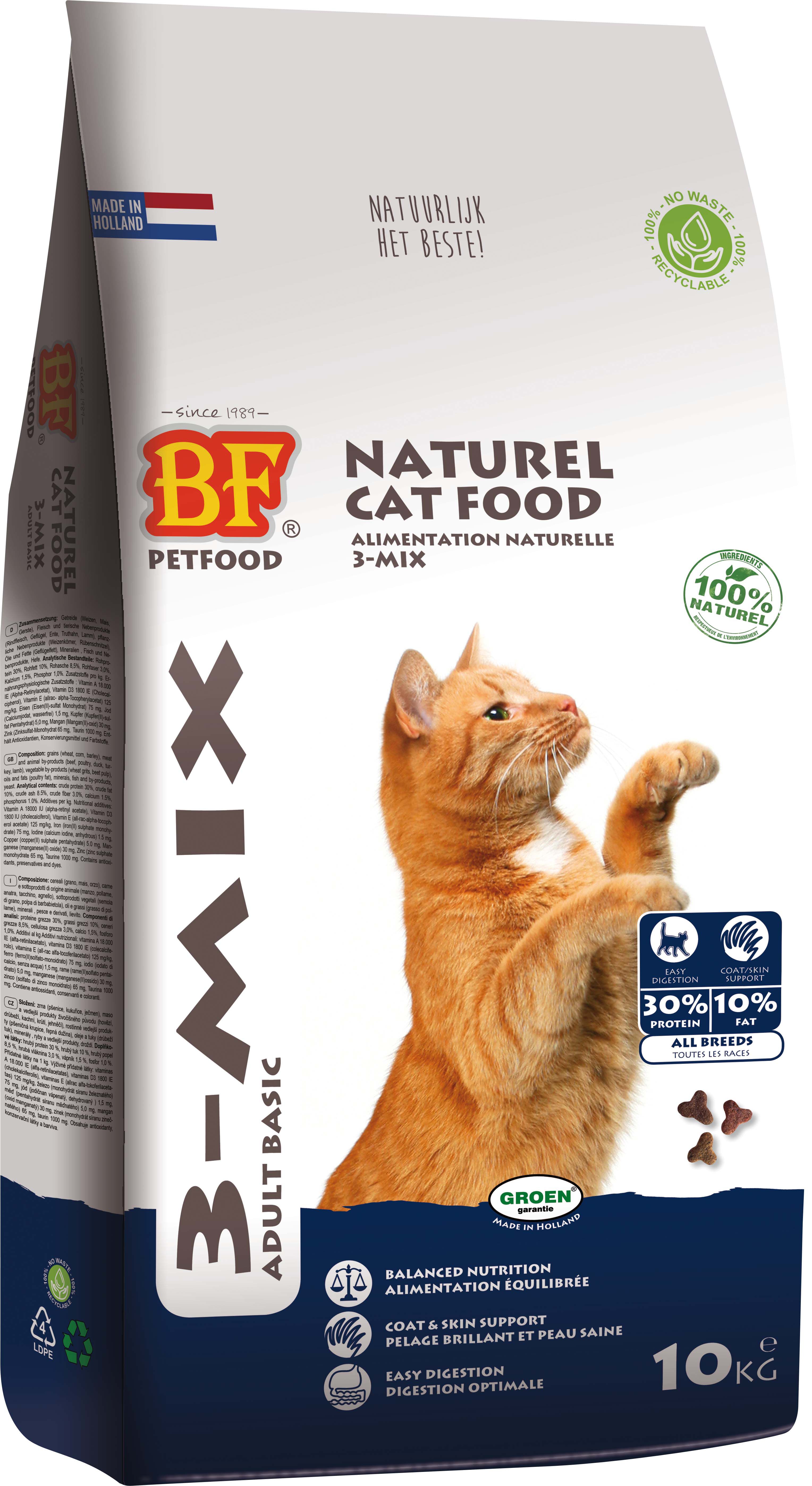 BF Petfood 3-Mix - Kattenvoer - Kip - Rund - 10 kg