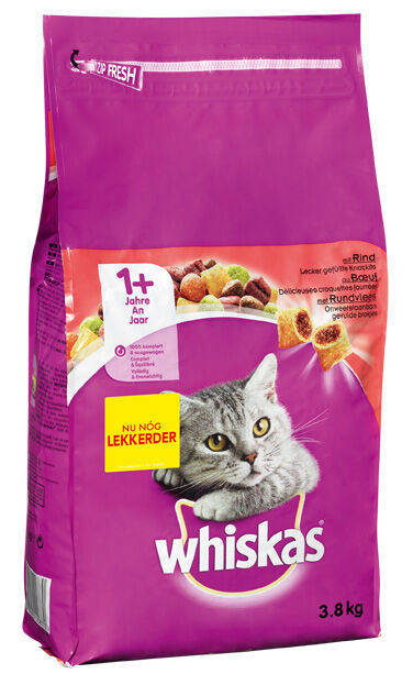 Whiskas 1+ Adult Droge Brokjes - Kattenvoer - Rund - 3,8 kg