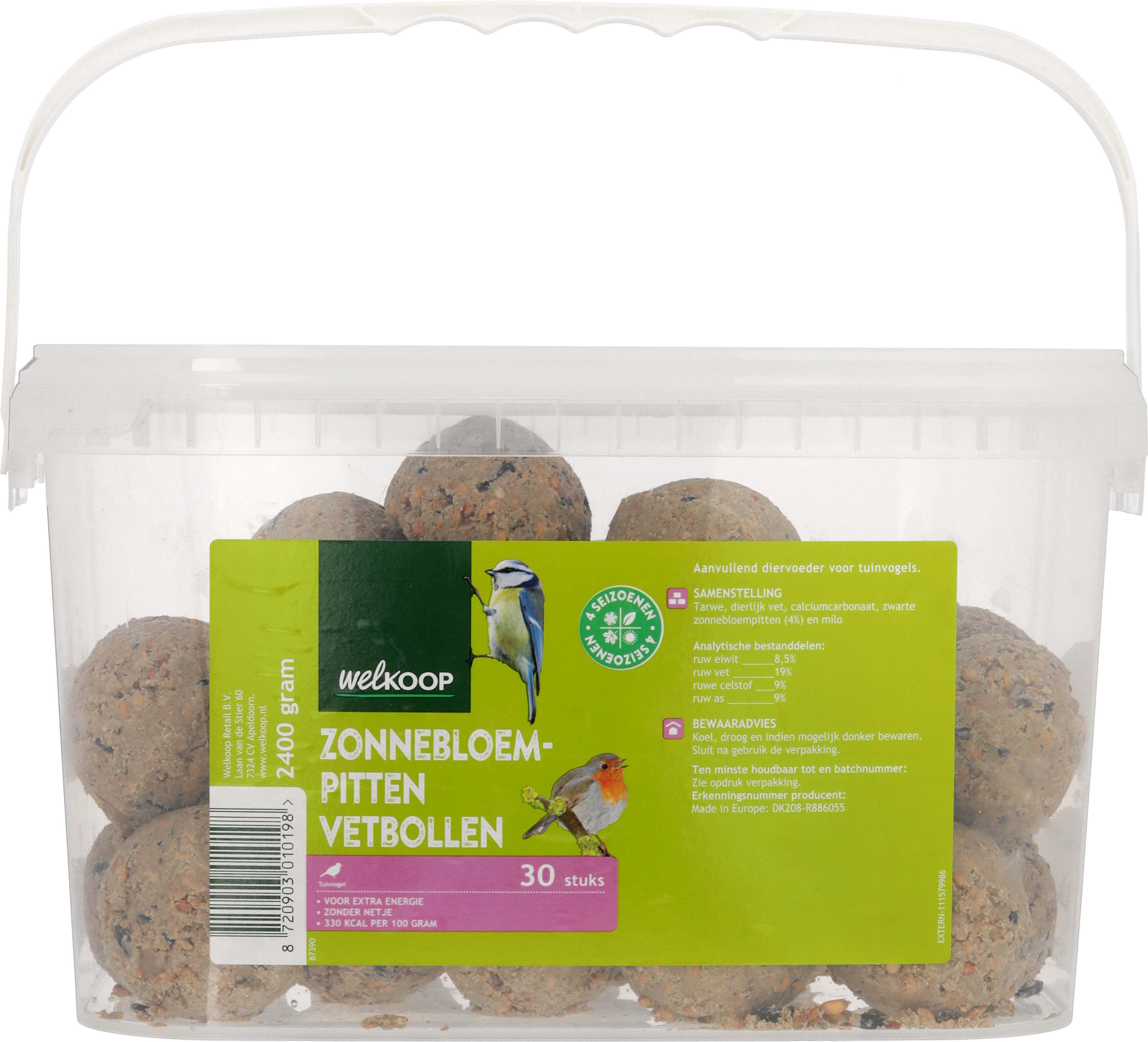 Welkoop Vetbollen met zonnebloempitten zonder netje - Tuinvogelvoer - 12.00 cm - 19.50 cm - 6.50 cm
