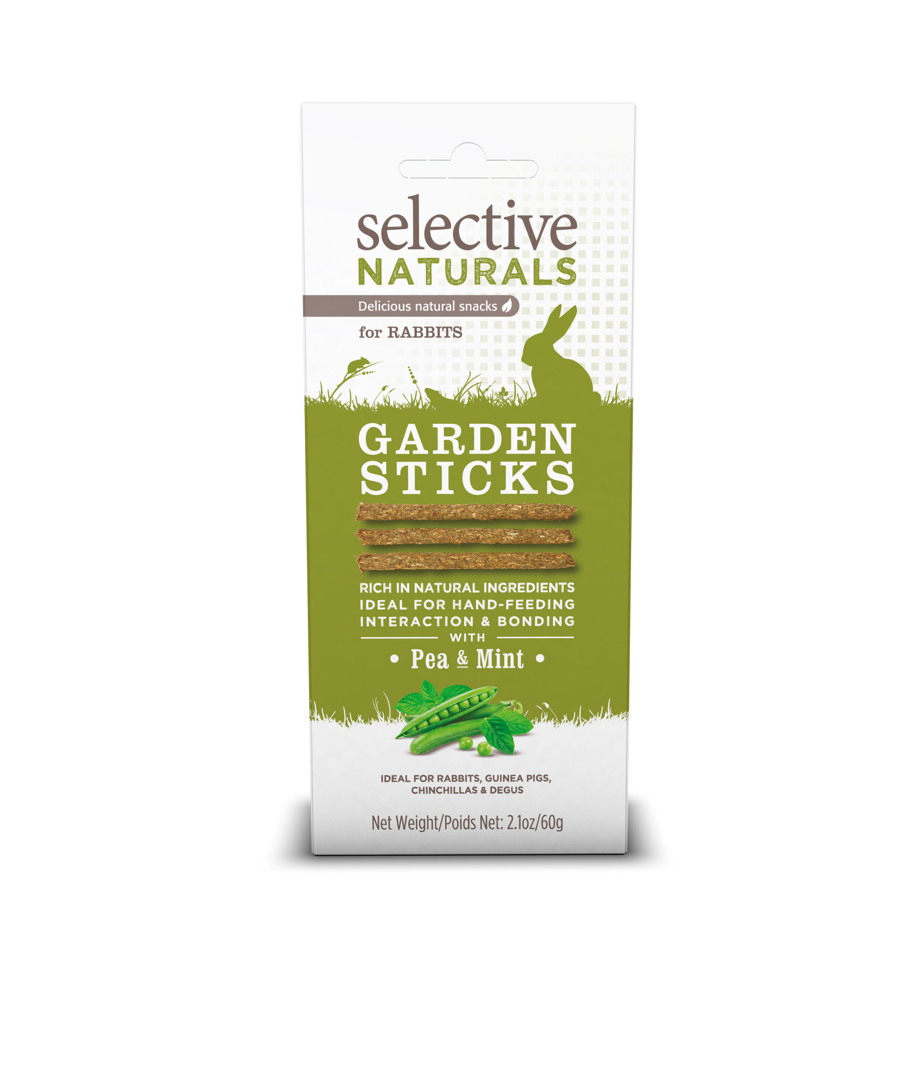 Selective Naturals Garden Sticks - Konijnensnack - Erwt & pepermunt - Erwt - 60 gram Selective Naturals Garden Sticks - Konijnensnack - Erwt & pepermunt - Erwt - 60 gram