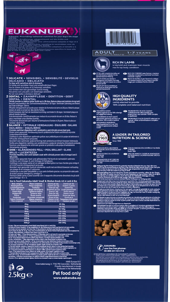 Eukanuba Adult Small & medium breed - Hondenvoer  - Lam - Rijst - 2,5 kg