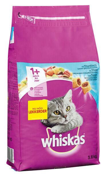 Whiskas 1+ Adult Droge Brokjes - Kattenvoer - Tonijn - 3,8 kg