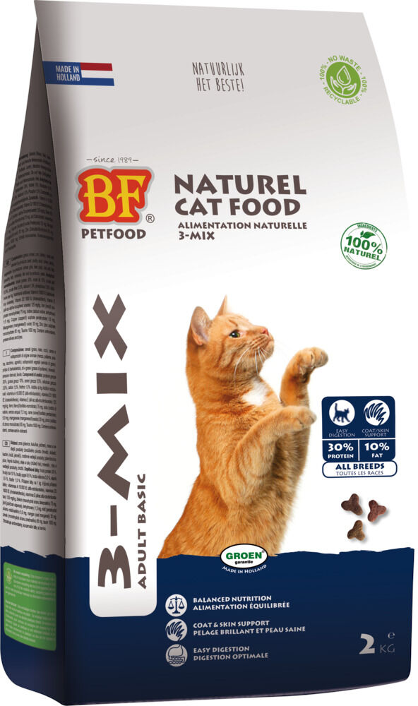 BF Petfood 3-Mix Adult Basic - Kattenvoer - Rund - Gevogelte - 2 kg