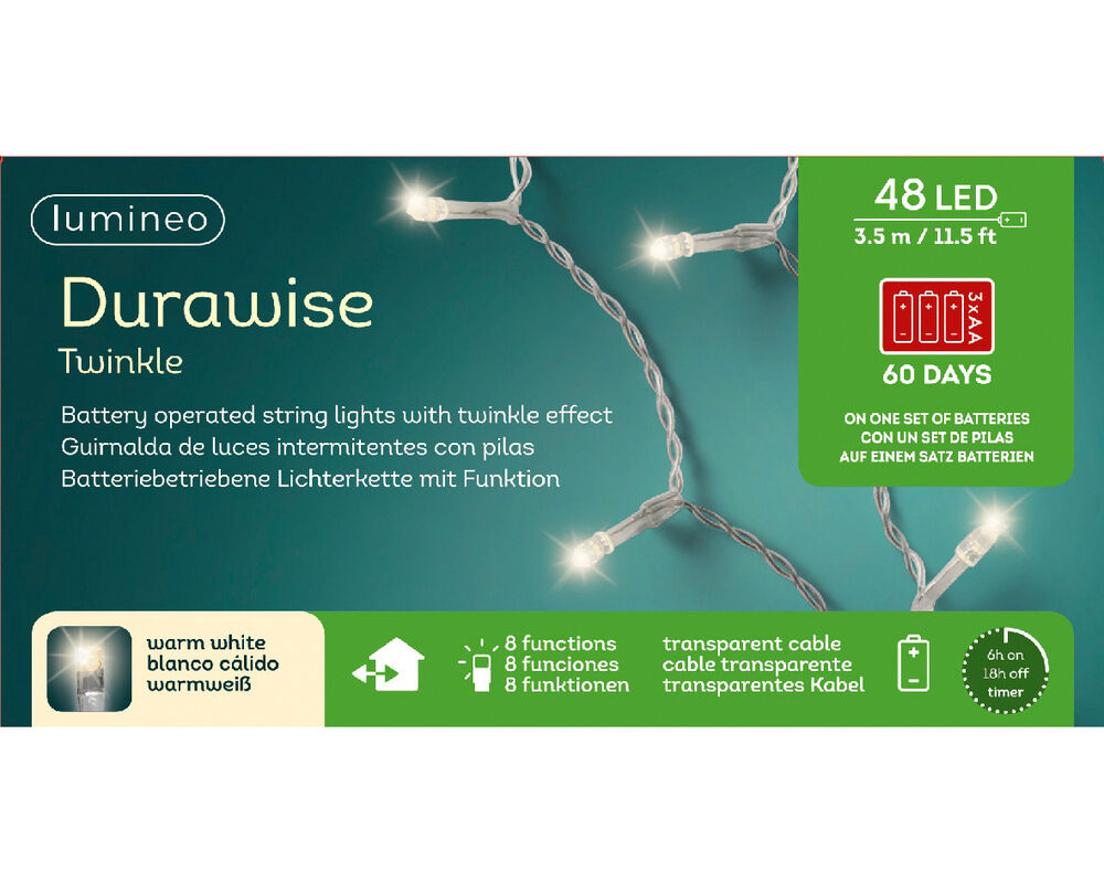 Lumineo Durawise Twinkelend - Batterijverlichting - 48 lampjes - Warm wit