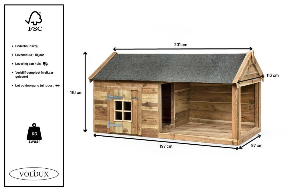 Voldux Naud - Hondenhok - 110.00 cm - Naturel - 107.00 cm - 201.00 cm
