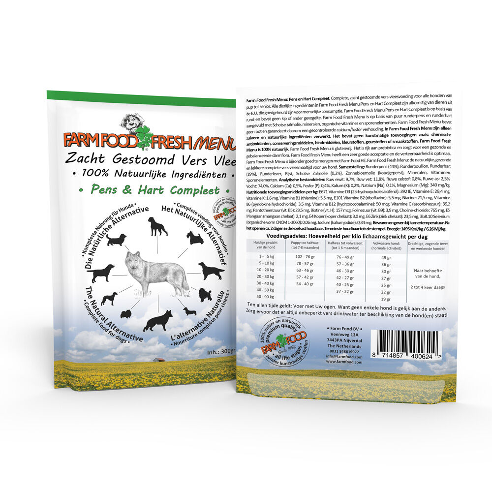 Farm Food Fresh Menu  - Hondenvoer - Pens - Hart - 300 gram