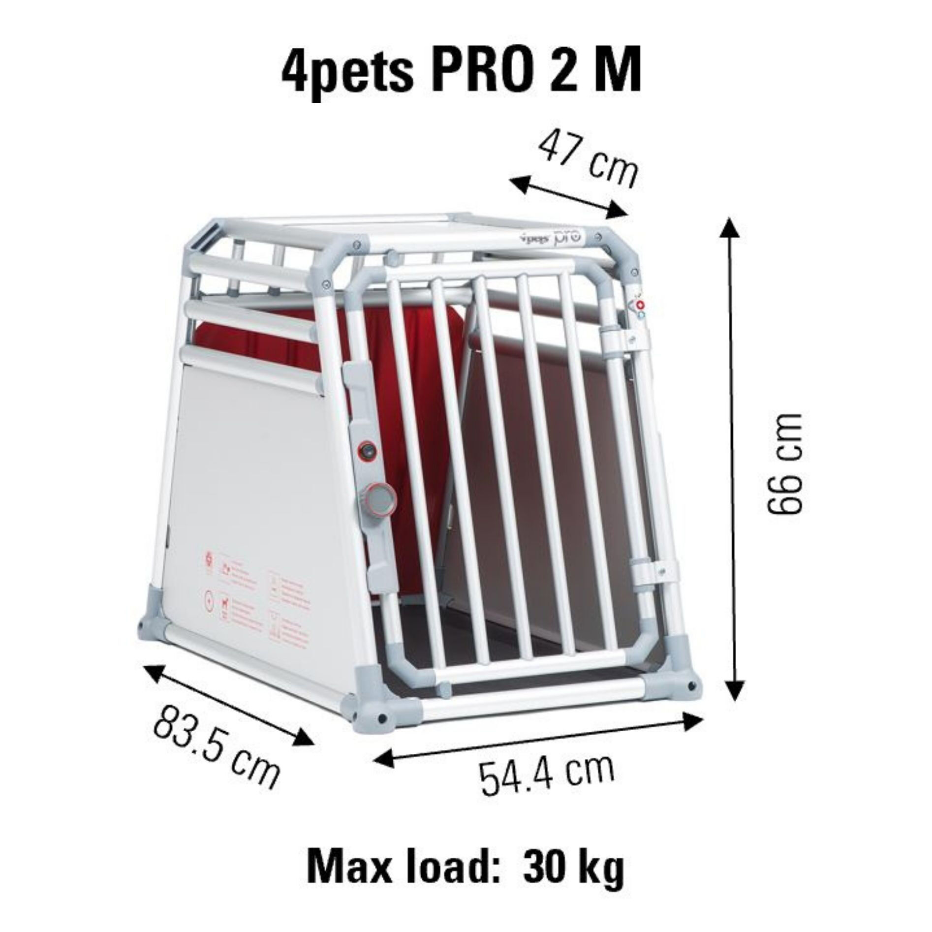 4Pets Pro 2 -  Autobench Hond - M - Zilvergrijs - 66x54,5x83,5 cm