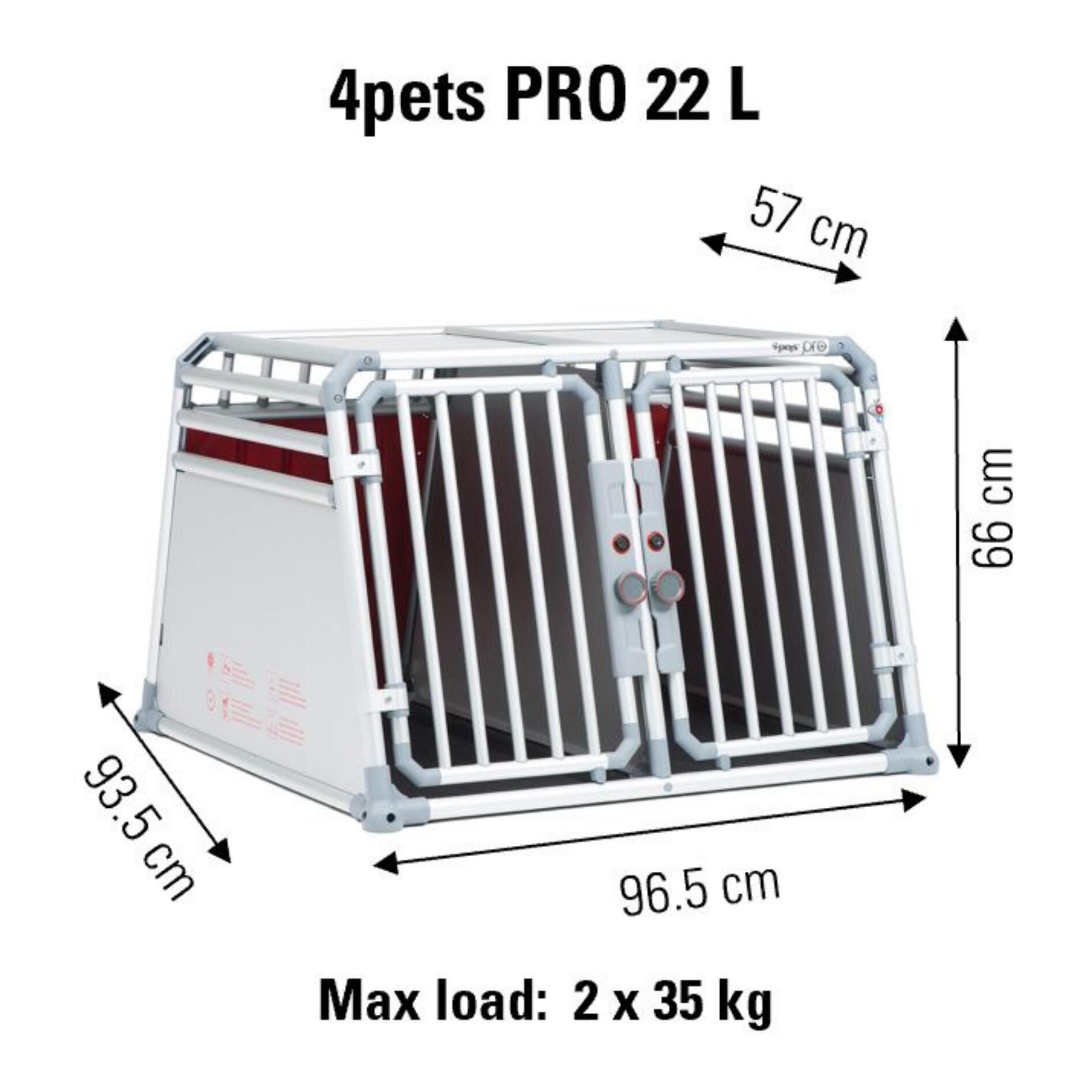 4Pets Pro 22 - Autobench - voor 2 Honden - L - Zilvergrijs - 66x96,5x93,5 cm