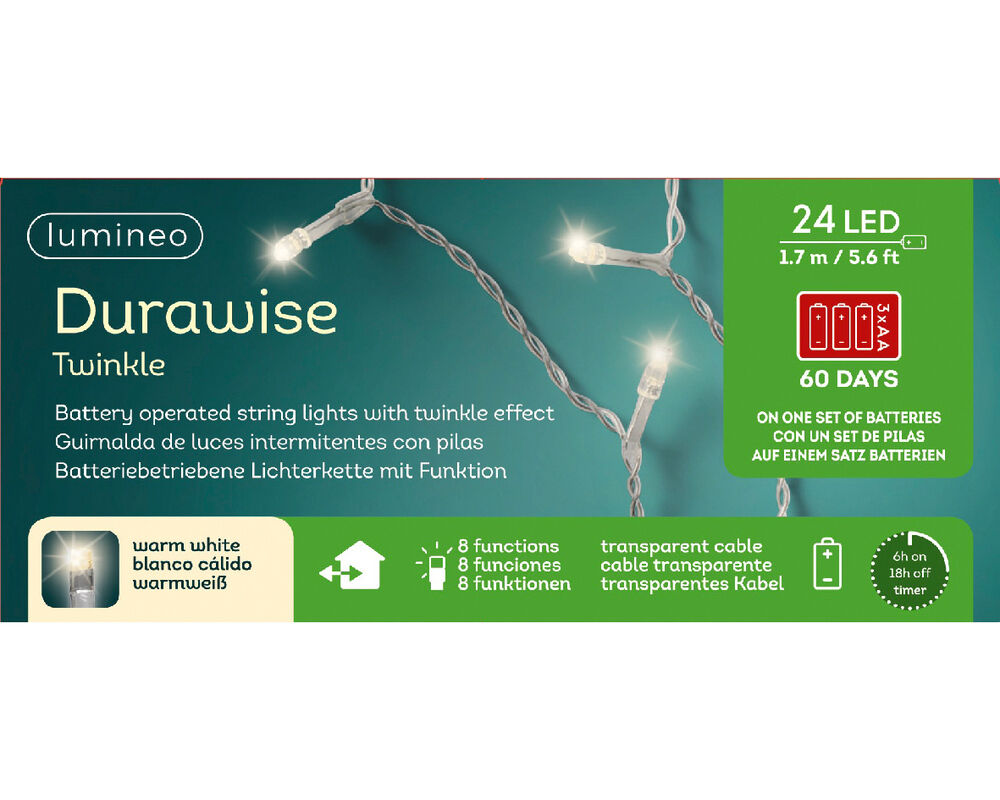 Lumineo Durawise Twinkelend - Batterijverlichting - 24 lampjes - Warm wit